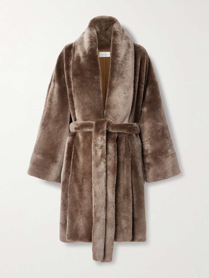 The Row Lucja Oversized Belted Shearling Coat