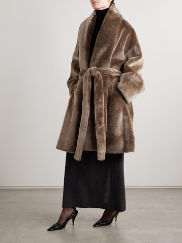 The Row Lucja oversized belted shearling coat