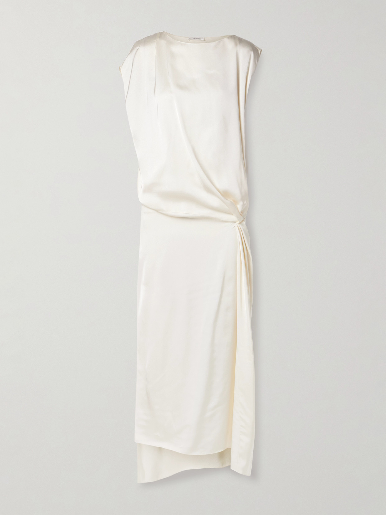 The Row Esmee Twisted Satin Maxi Shift Dress In Off-white