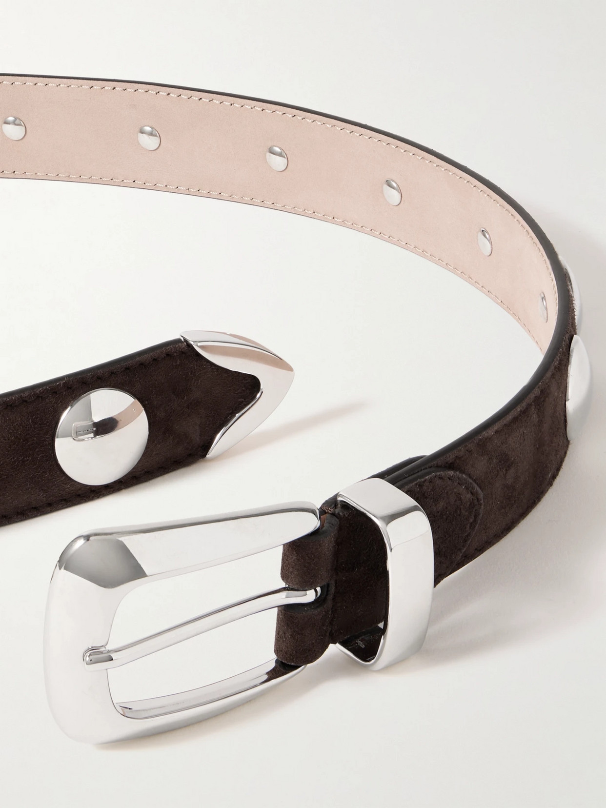 Khaite Benny Belt Whit Silver Stud Bucke In Brown