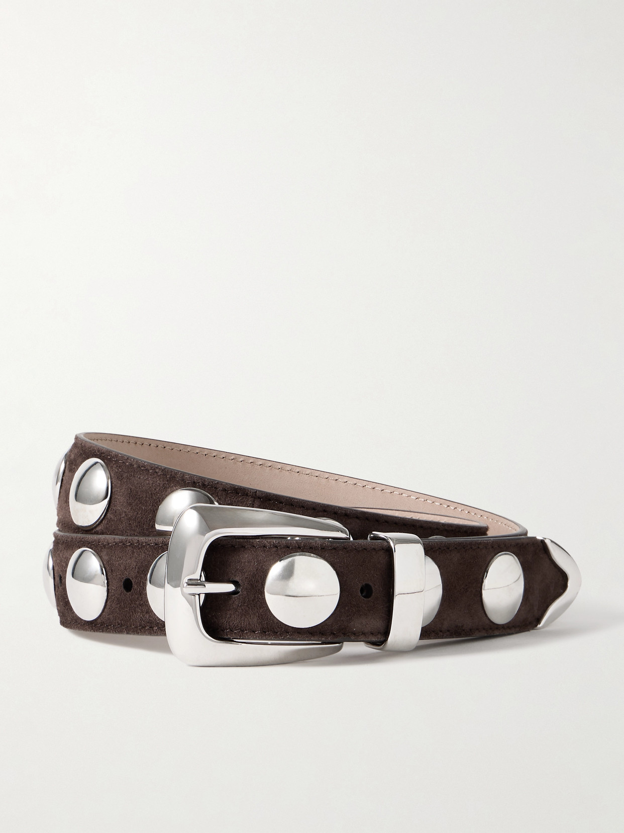 Shop Khaite Benny Studded Suede Belt In Brown