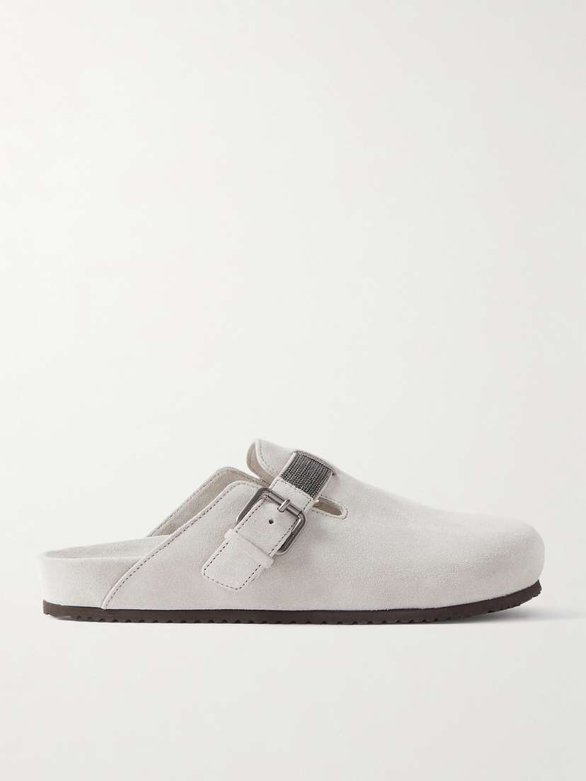 Brunello Cucinelli Bead-embellished Suede Clogs