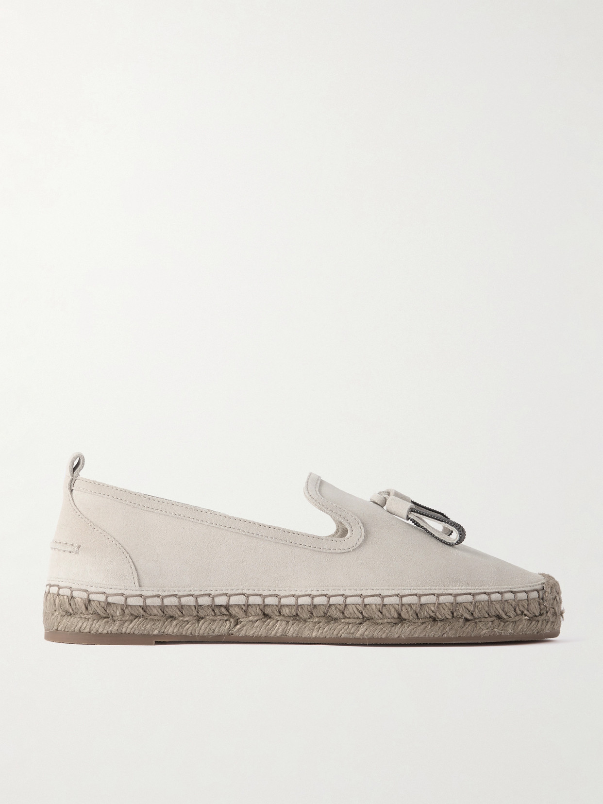 Brunello Cucinelli Bead-embellished Suede Espadrilles In Gray