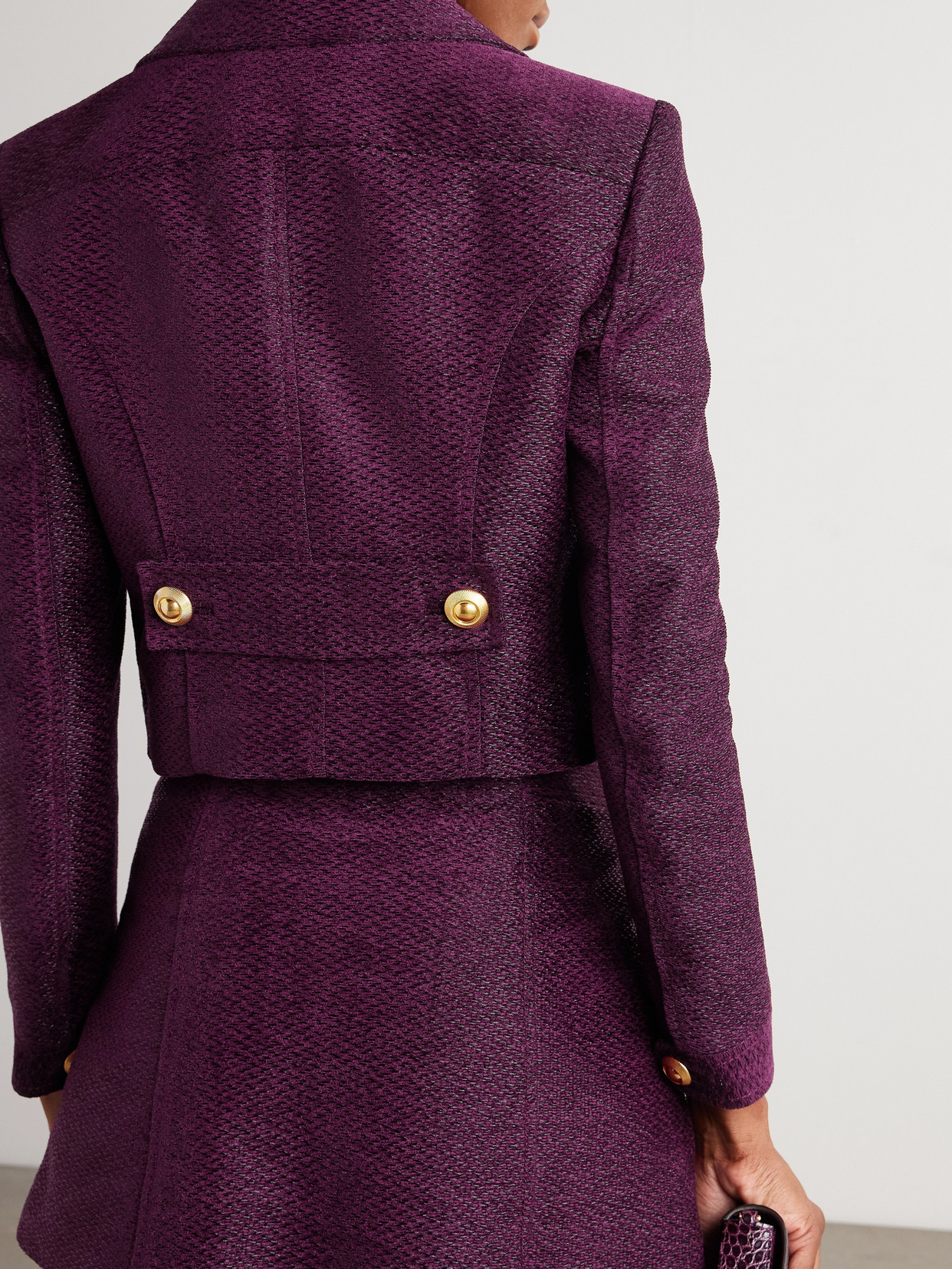 Tom Ford Double-breasted Metallic Tweed Jacket In Purple