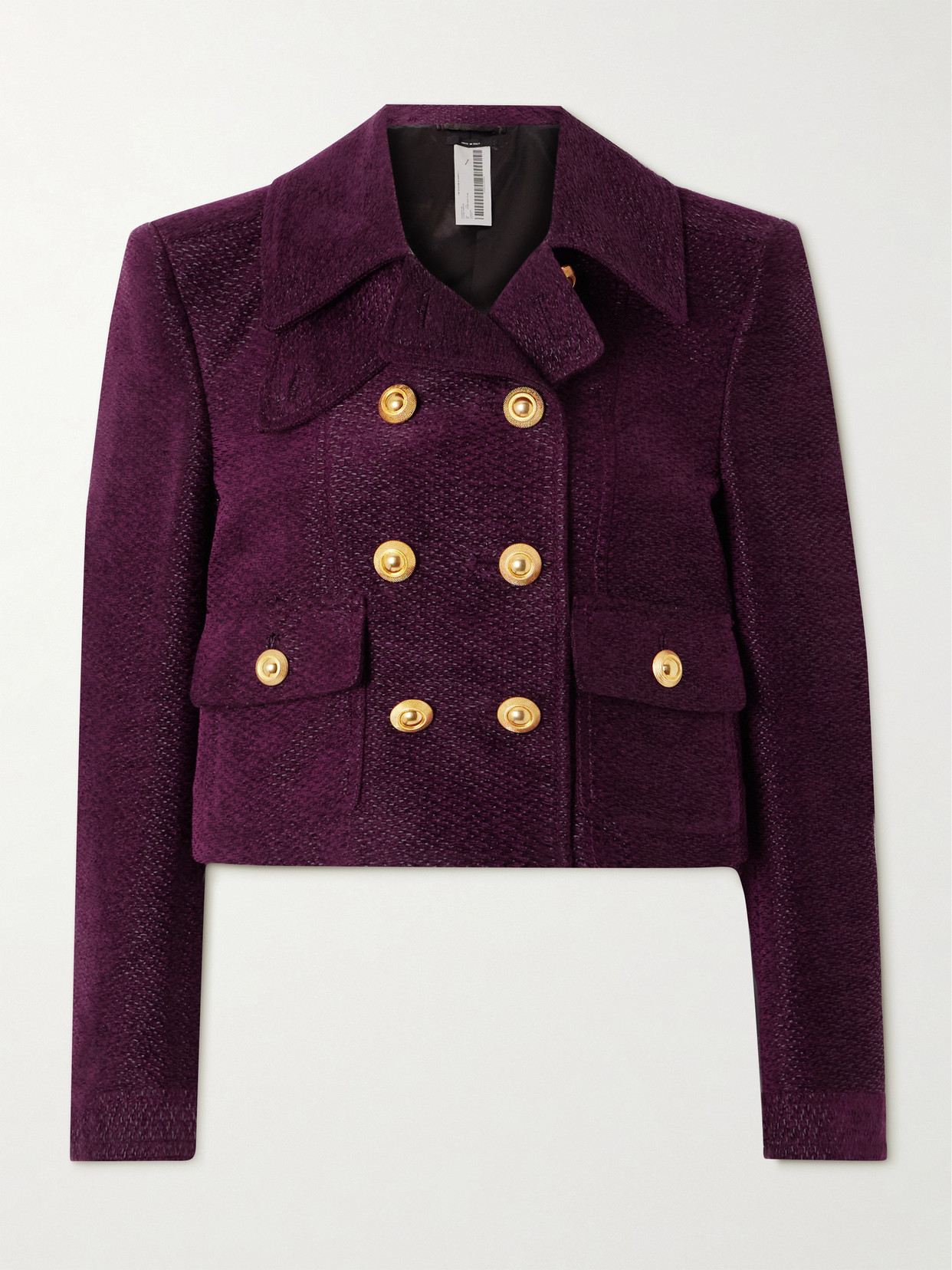 Tom Ford Double-breasted Metallic Tweed Jacket In Purple