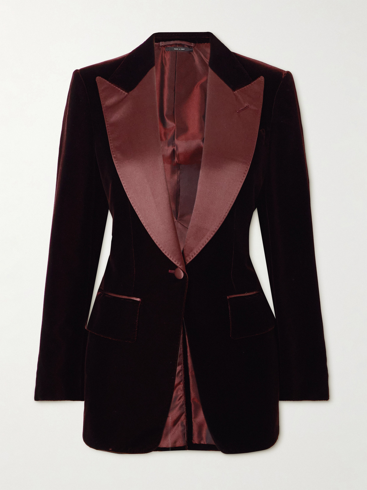 Tom Ford Silk-satin Trimmed Velvet Blazer In Burgundy