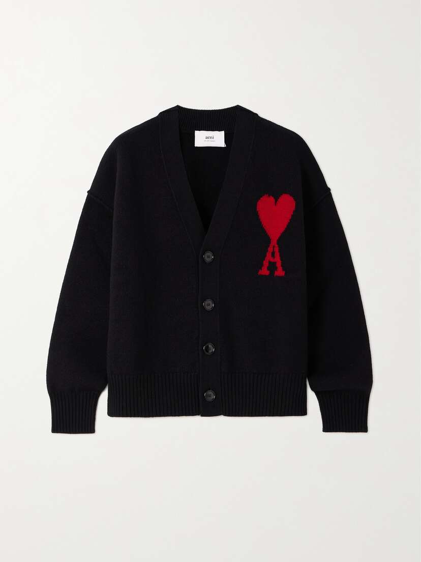 AMI PARIS + Net Sustain Adc Intarsia Merino Wool Cardigan