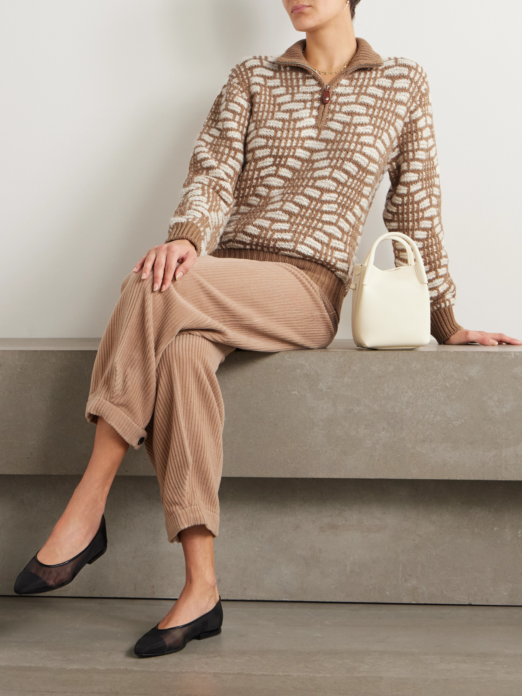 Loro Piana Jacquard-knit camel hair sweater thumbnail