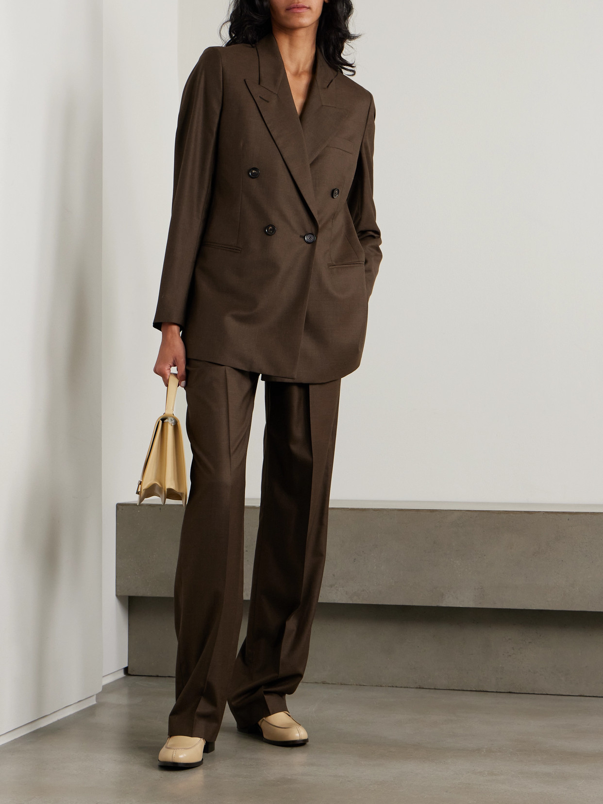 Loro Piana Oversized Double-breasted Virgin Wool Blazer In Brown