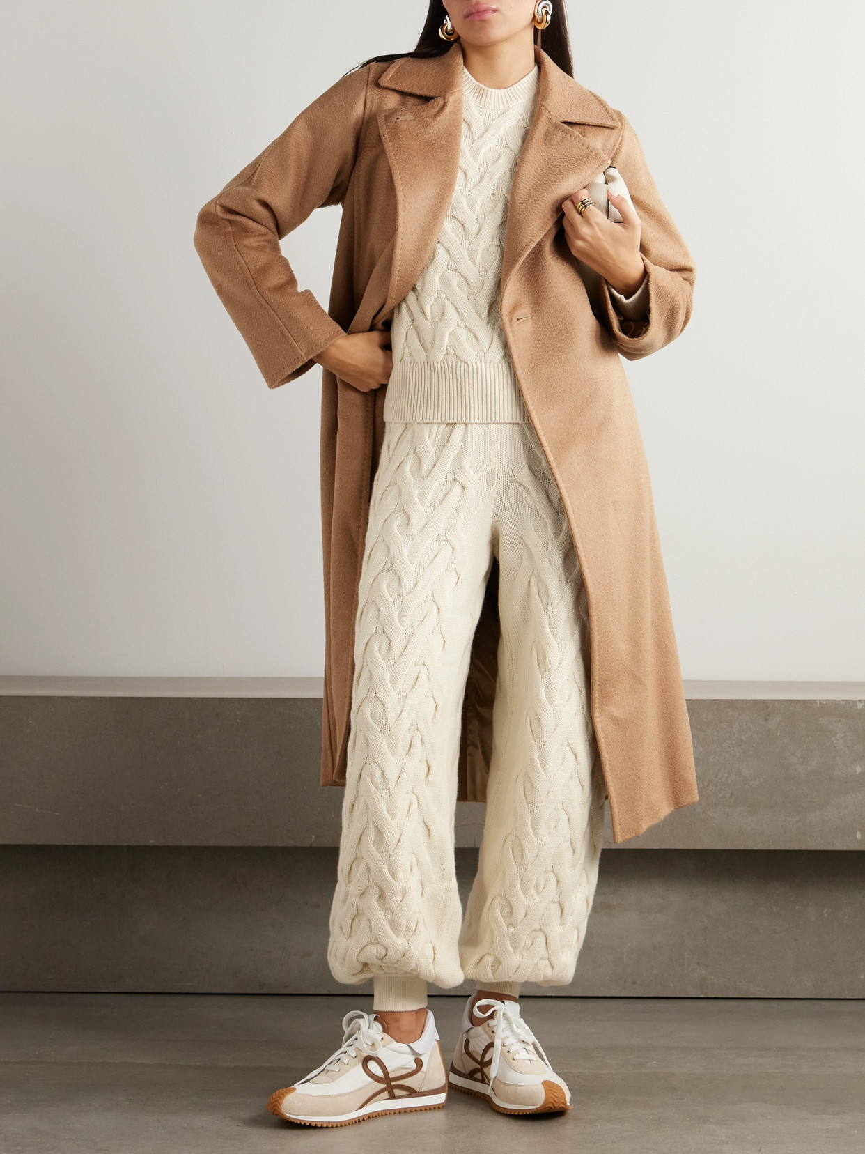 Loro Piana Cable-knit Cashmere Tapered Track Pants In Ivory