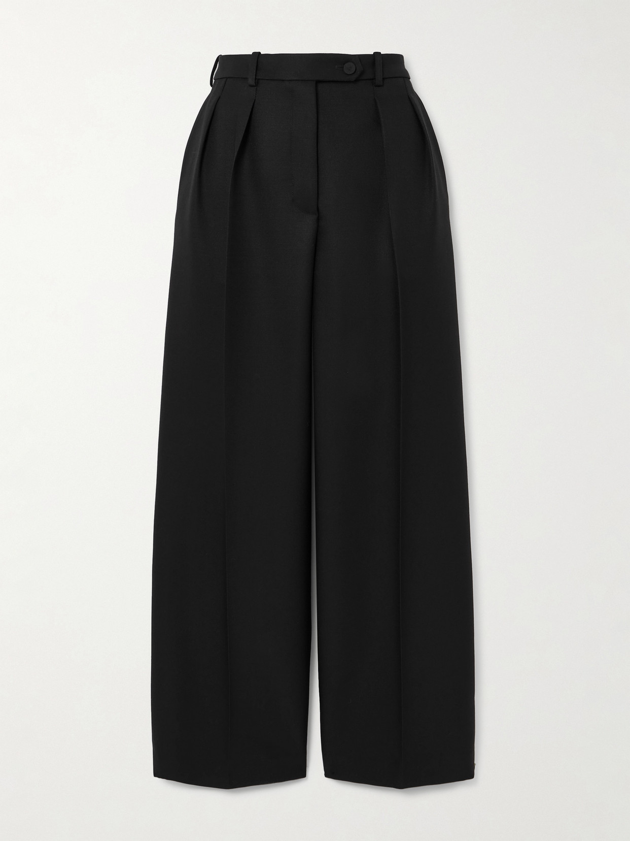 Loro Piana Bart Cropped Pleated Wool And Silk-blend Barathea Wide-leg Pants In Black