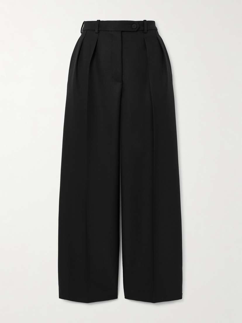 Loro Piana Bart Cropped Pleated Wool And Silk-blend Barathea Wide-leg Pants