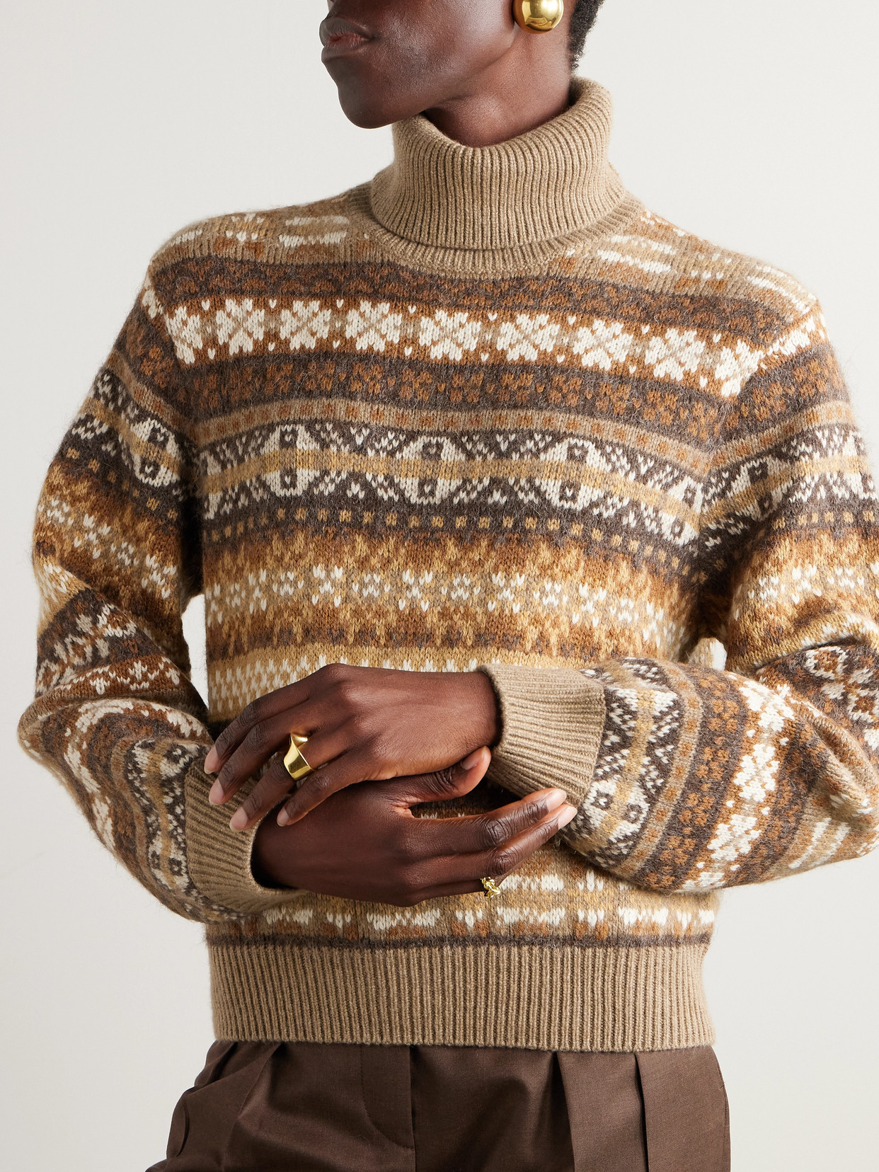 Scopello Striped Cashmere, Alpaca And Wool-Blend Jacquard Turtleneck Sweater