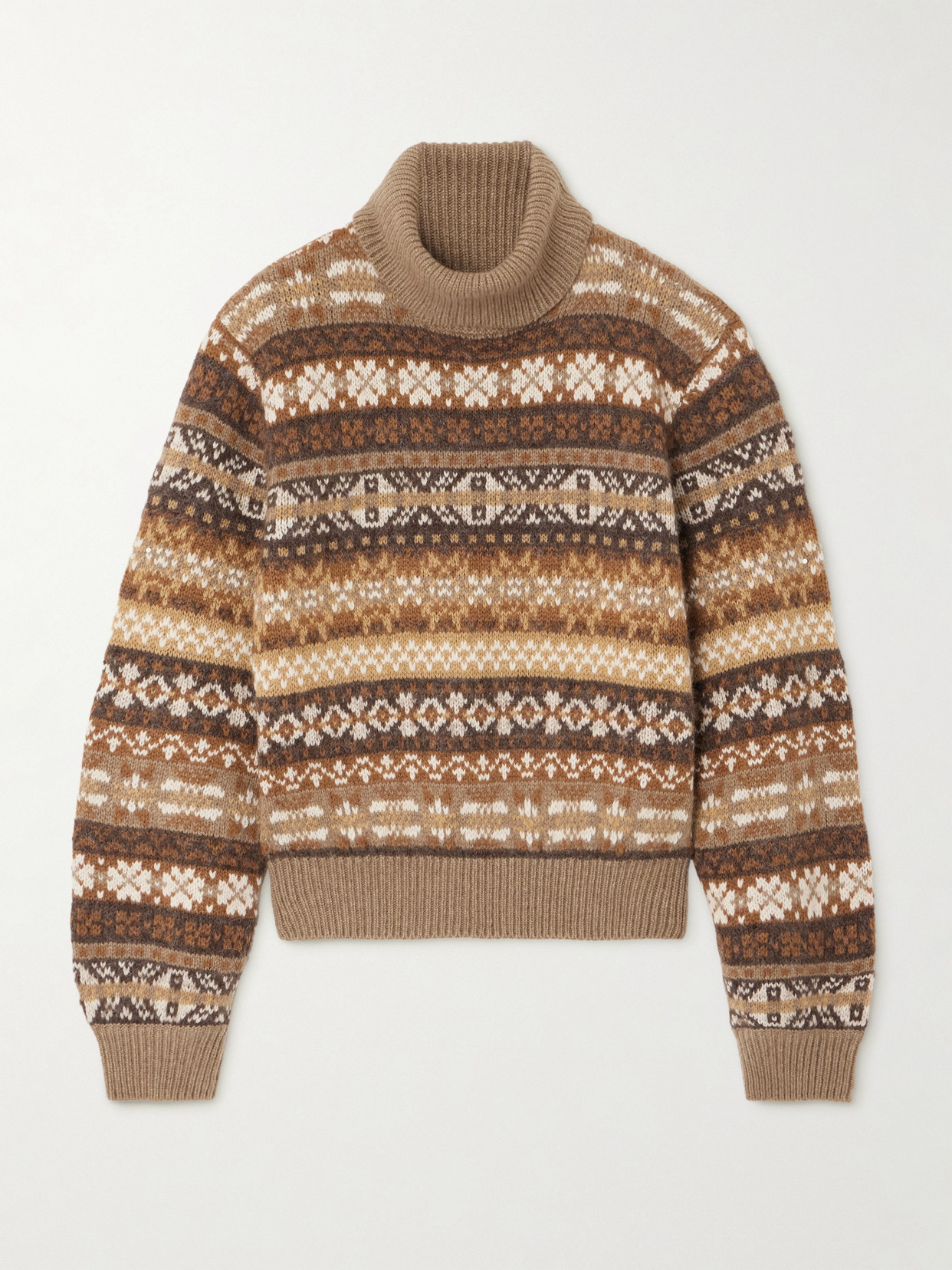 Loro Piana Scopello Striped Cashmere, Alpaca And Wool-blend Jacquard Turtleneck Sweater In Brown