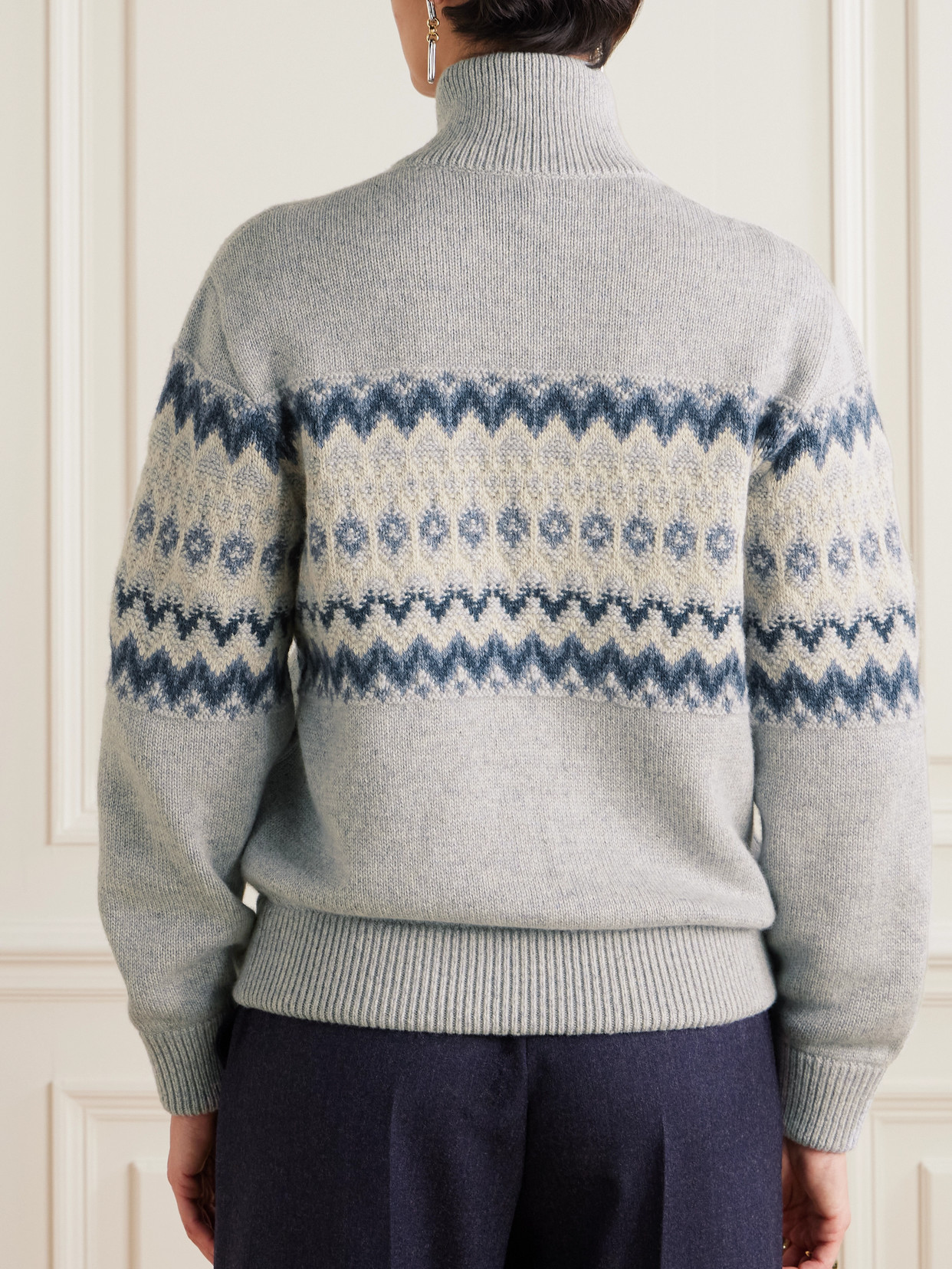 Loro Piana Fair Isle Cashmere Cardigan In Blue