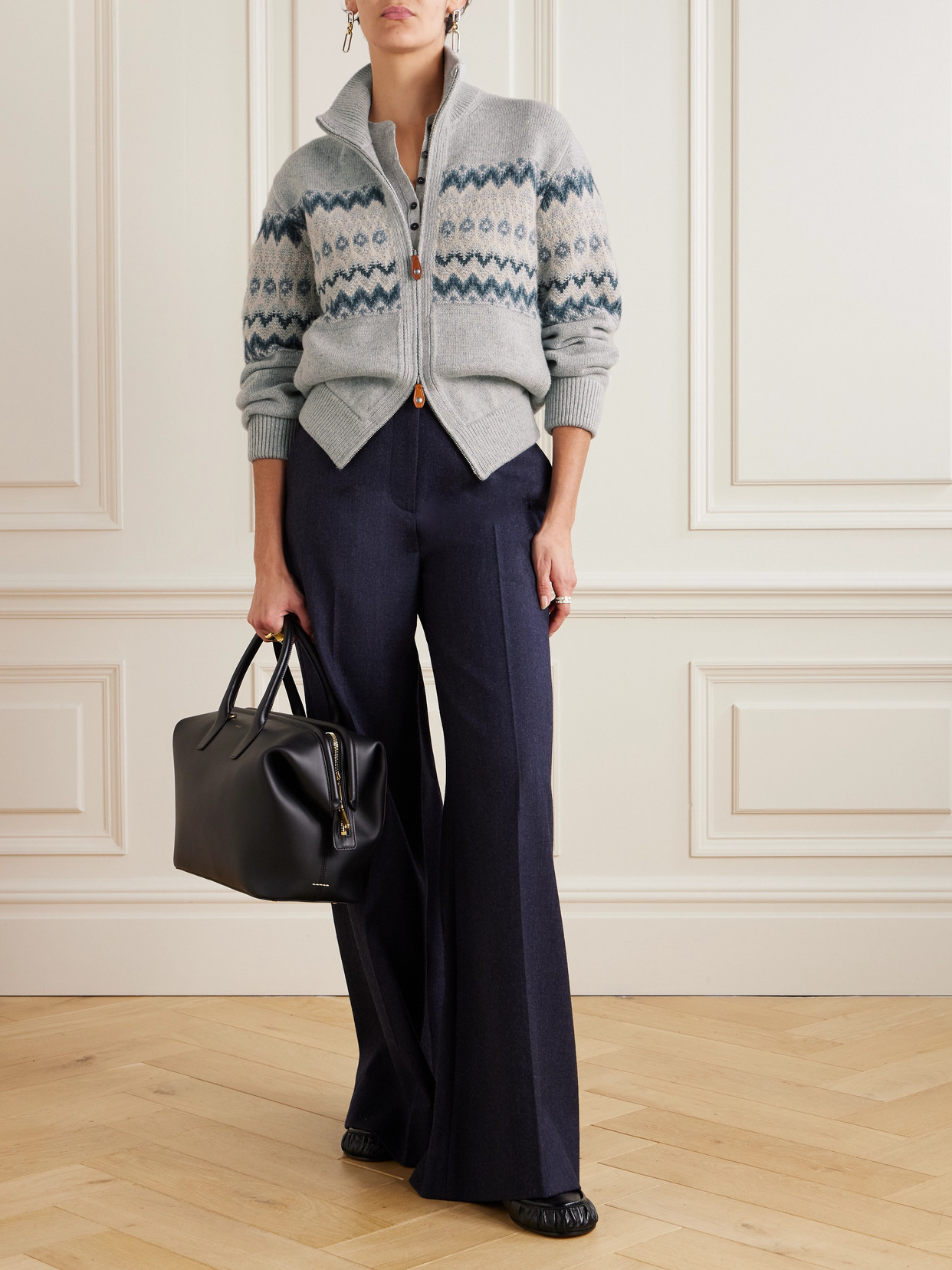 Loro Piana Fair Isle Cashmere Cardigan In Blue