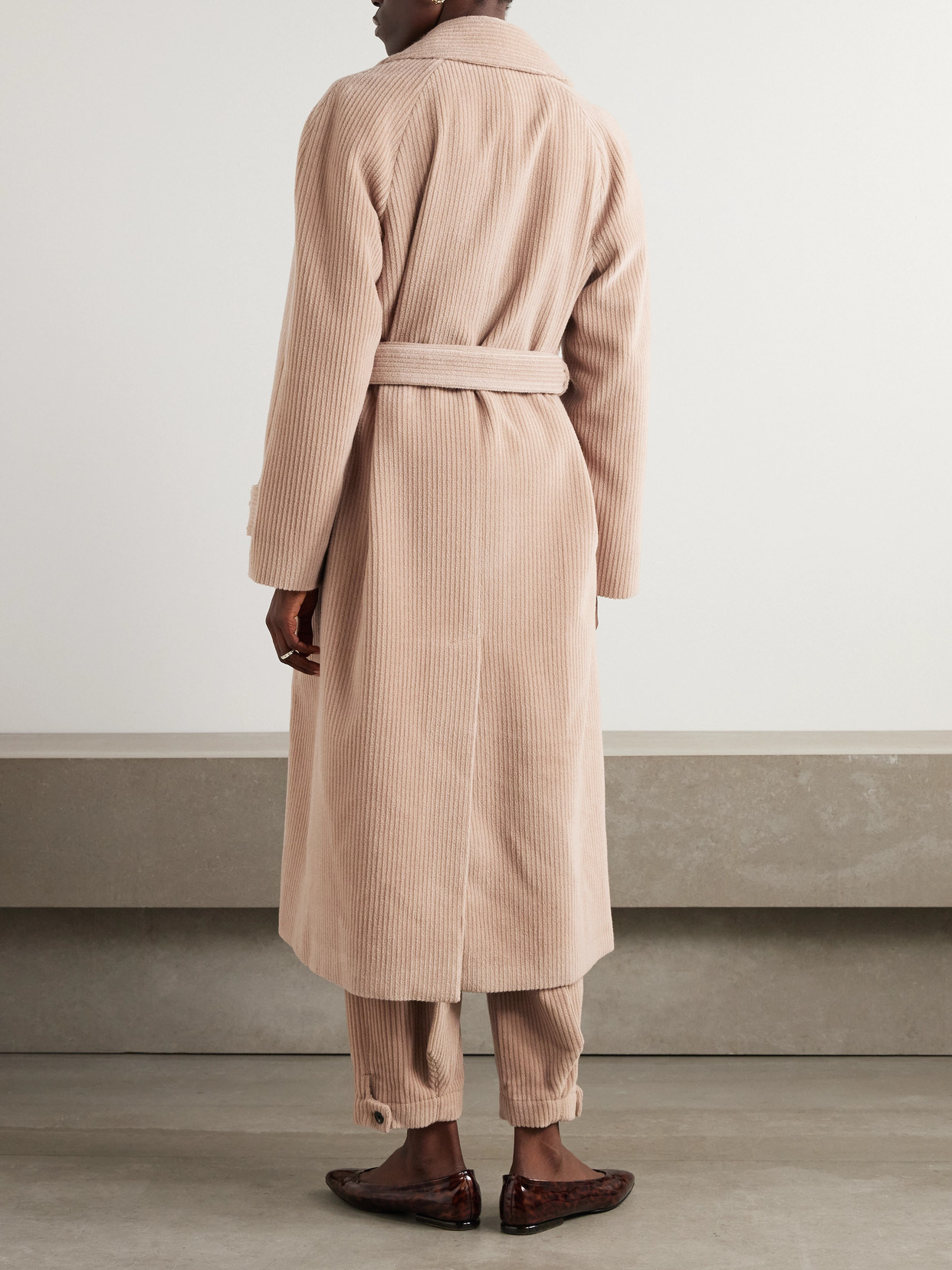 Loro Piana Double-breasted Belted Cashmere-corduroy Coat In Neutrals