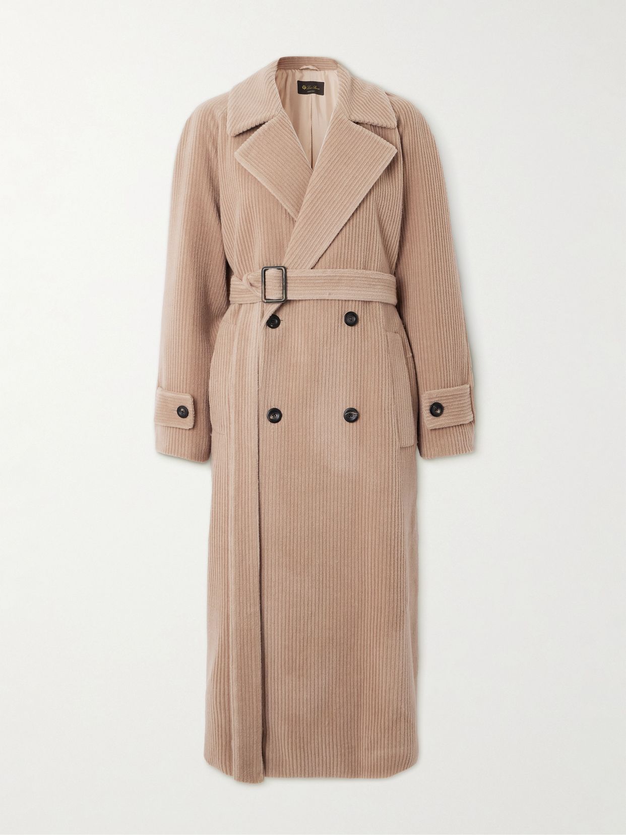 Double-breasted belted cashmere-corduroy coat