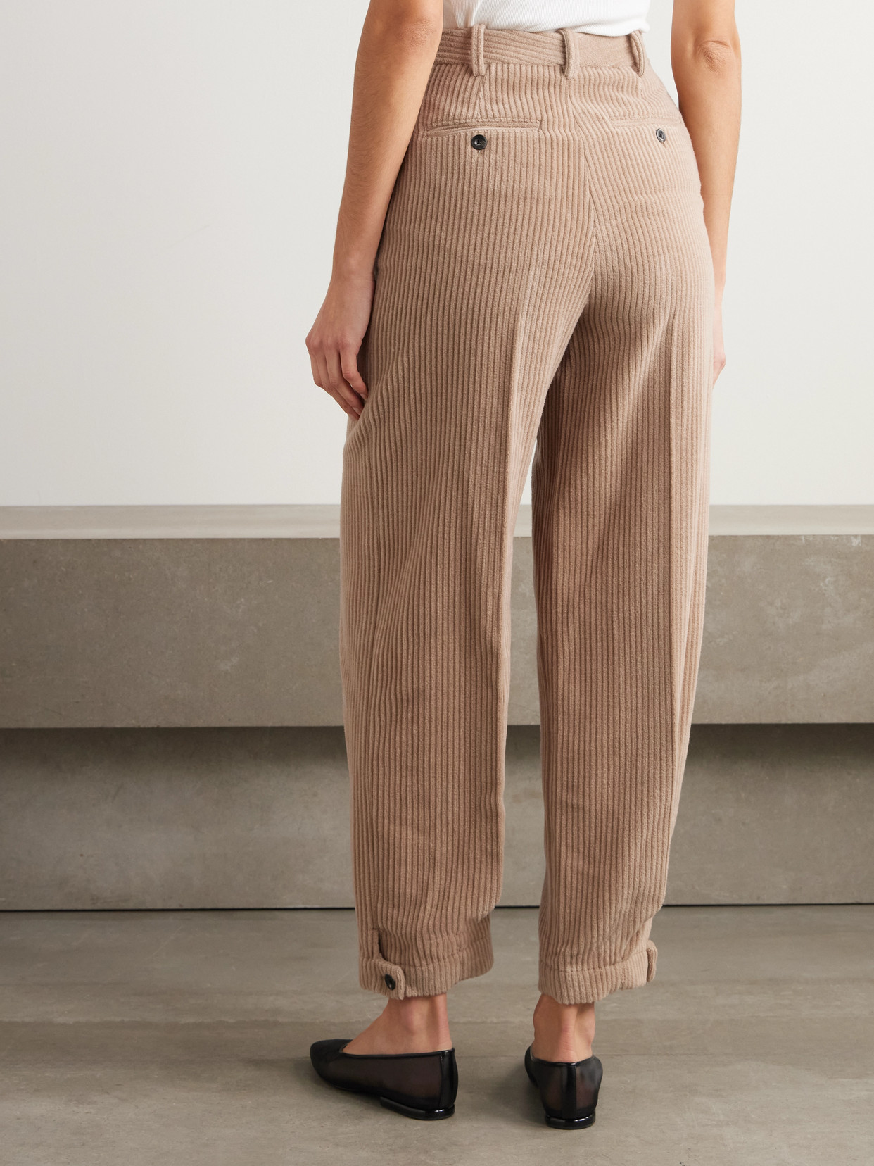 Loro Piana Cropped Cotton And Cashmere-blend Corduroy Tapered Pants In Neutrals