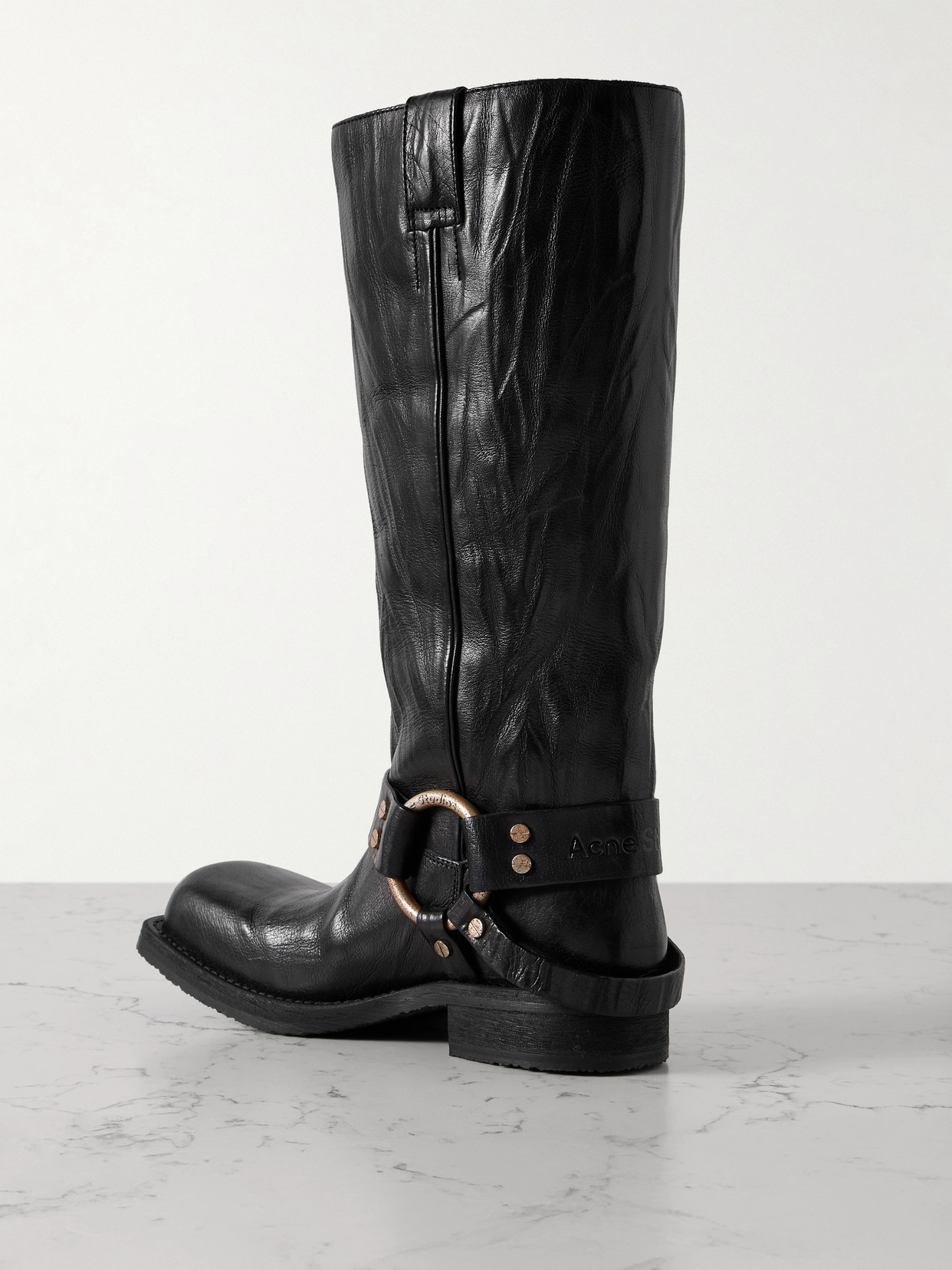 Acne Studios Embellished Crinkled-leather Knee Boots In Black