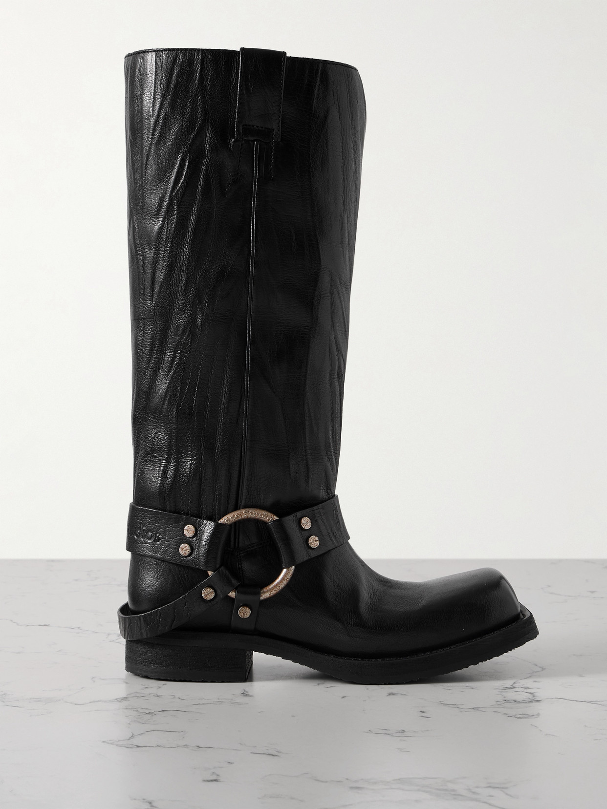Acne Studios Embellished Crinkled-leather Knee Boots In Black