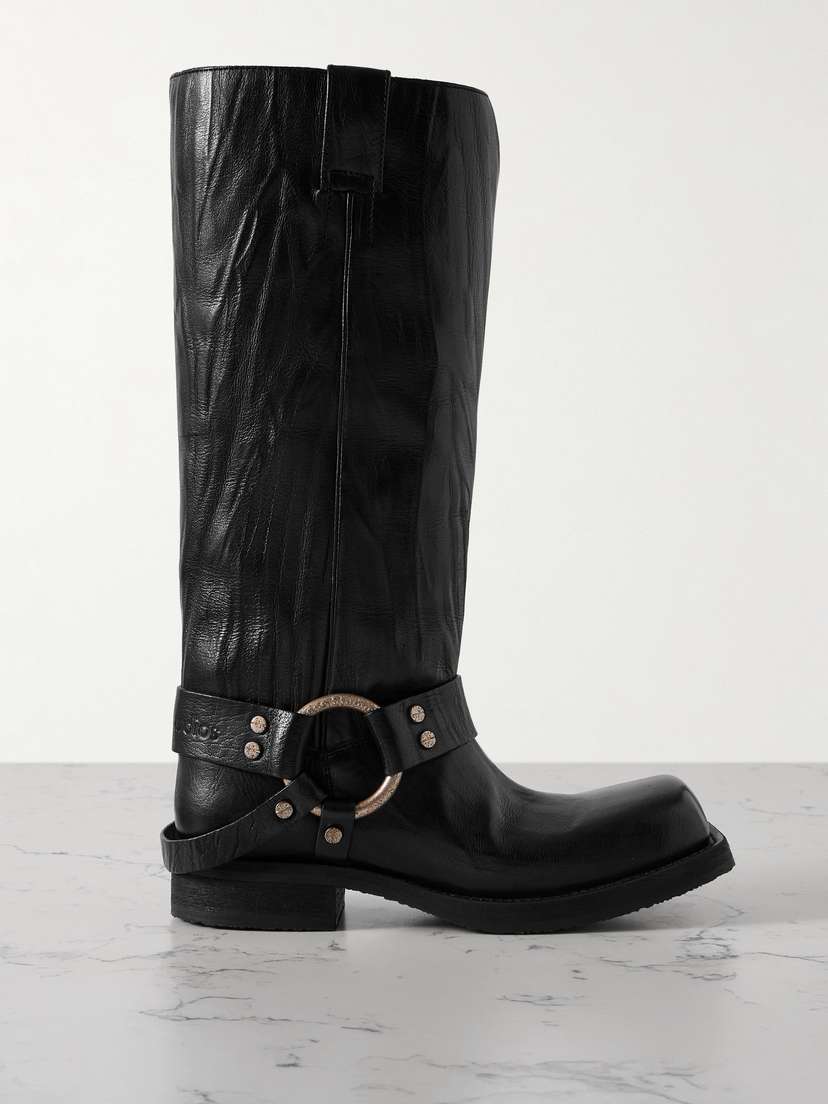 Acne Studios Embellished Crinkled-leather Knee Boots