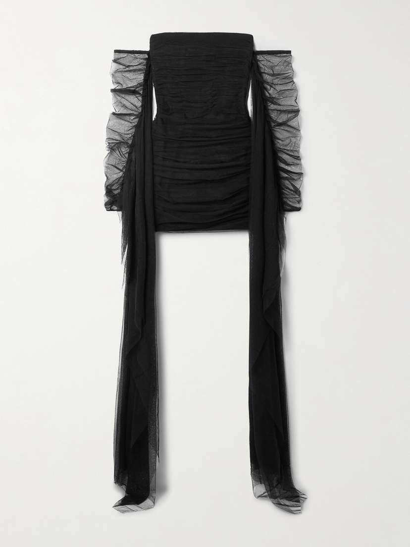Mônot Off-the-shoulder Ruched Silk-tulle Mini Dress