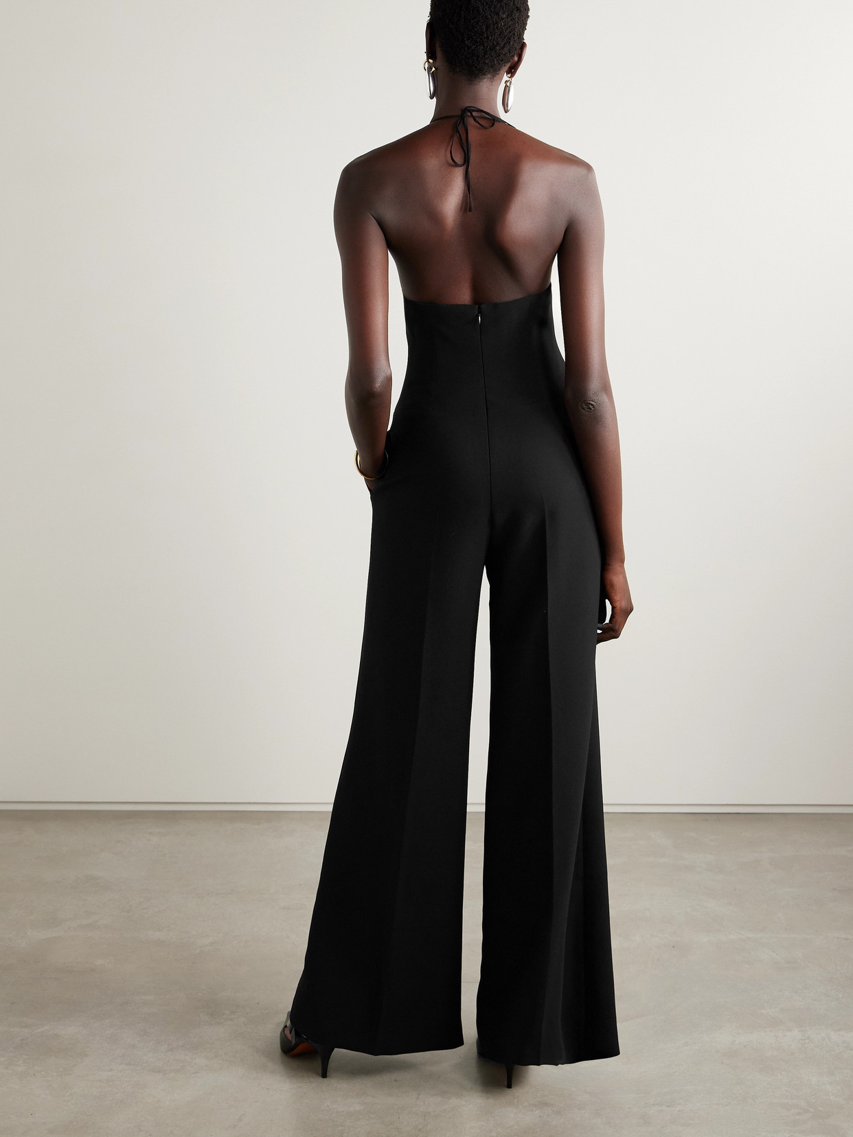 Monot Tulle-trimmed Crepe Halterneck Jumpsuit In Black