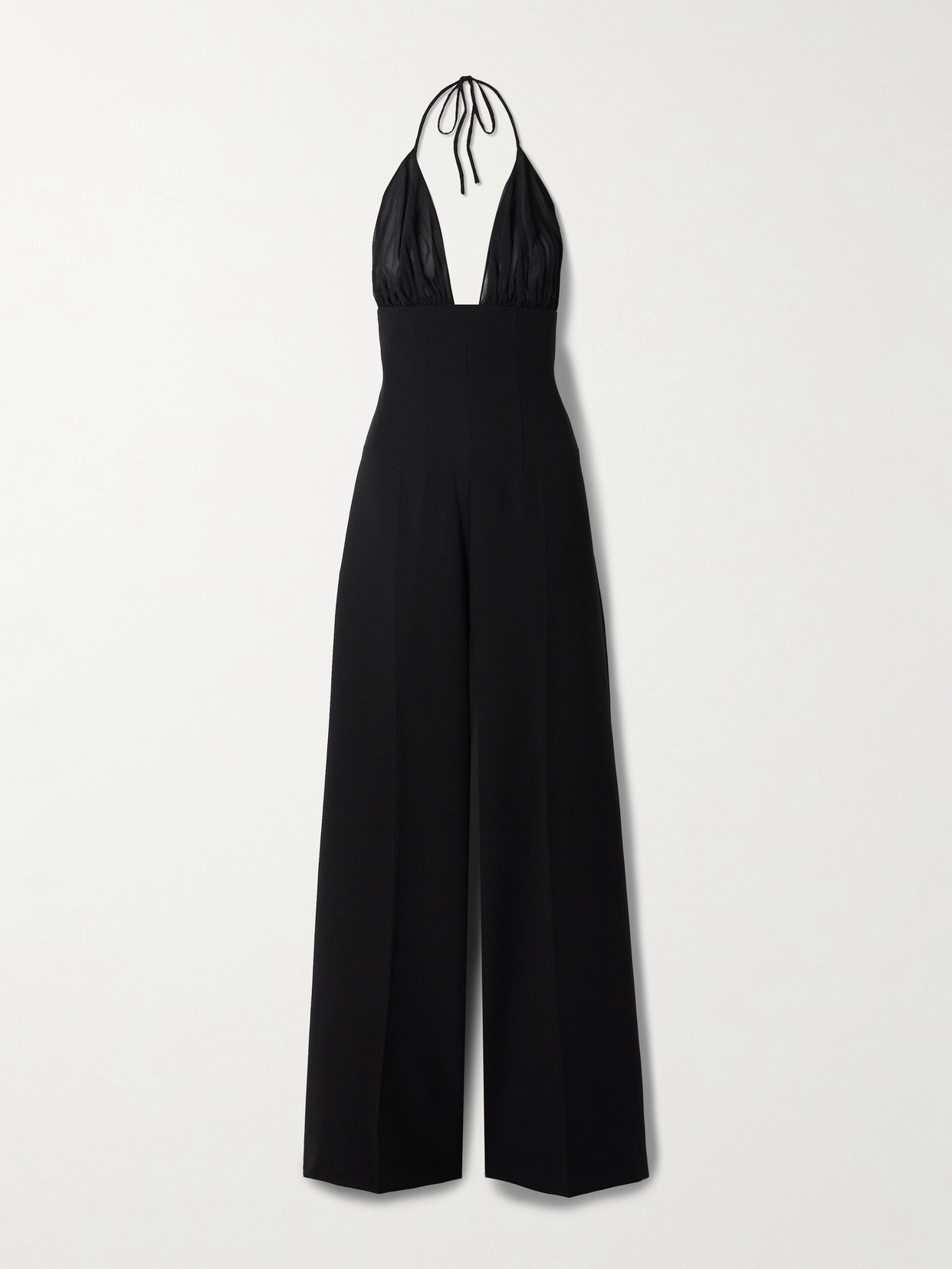 Monot Tulle-trimmed Crepe Halterneck Jumpsuit In Black