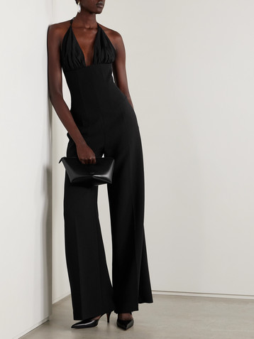 Mônot Tulle-trimmed crepe halterneck jumpsuit