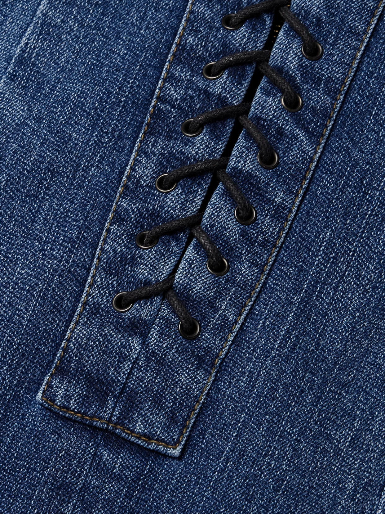 Monot Strapless Lace-up Denim Maxi Dress In Blue