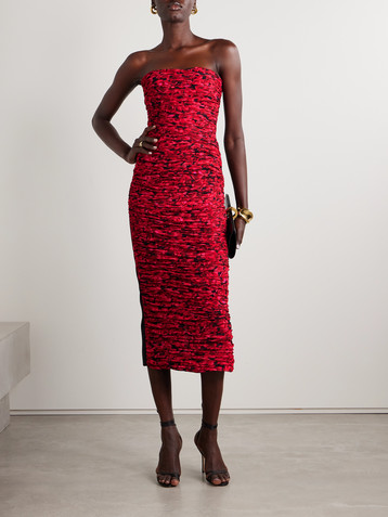 Carolina Herrera Strapless ruched floral-print crepe midi dress