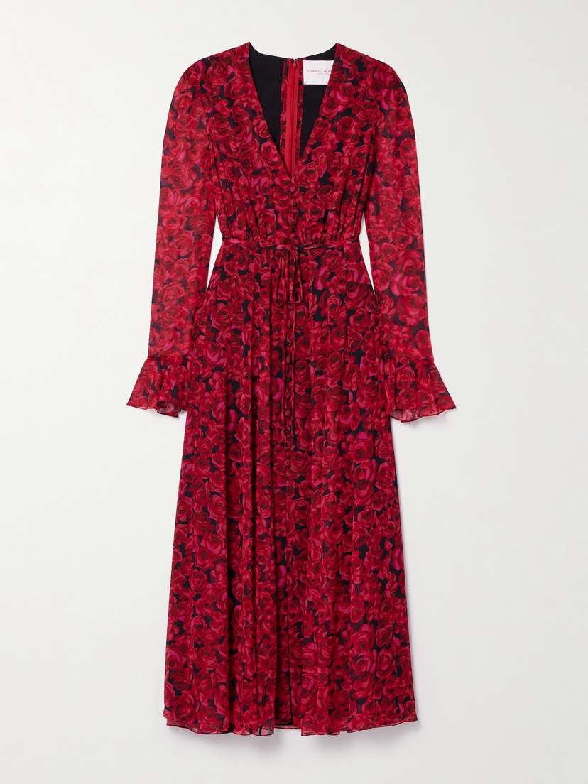 Carolina Herrera Gathered Floral-print Chiffon Midi Dress