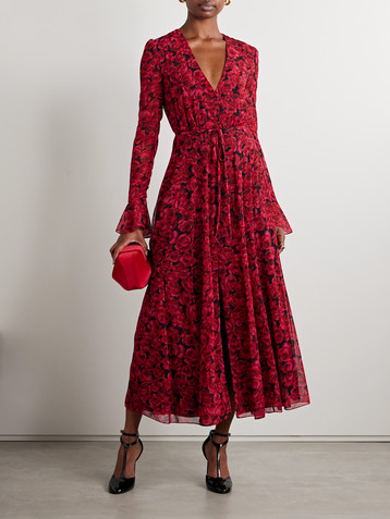 Carolina Herrera Gathered floral-print chiffon midi dress