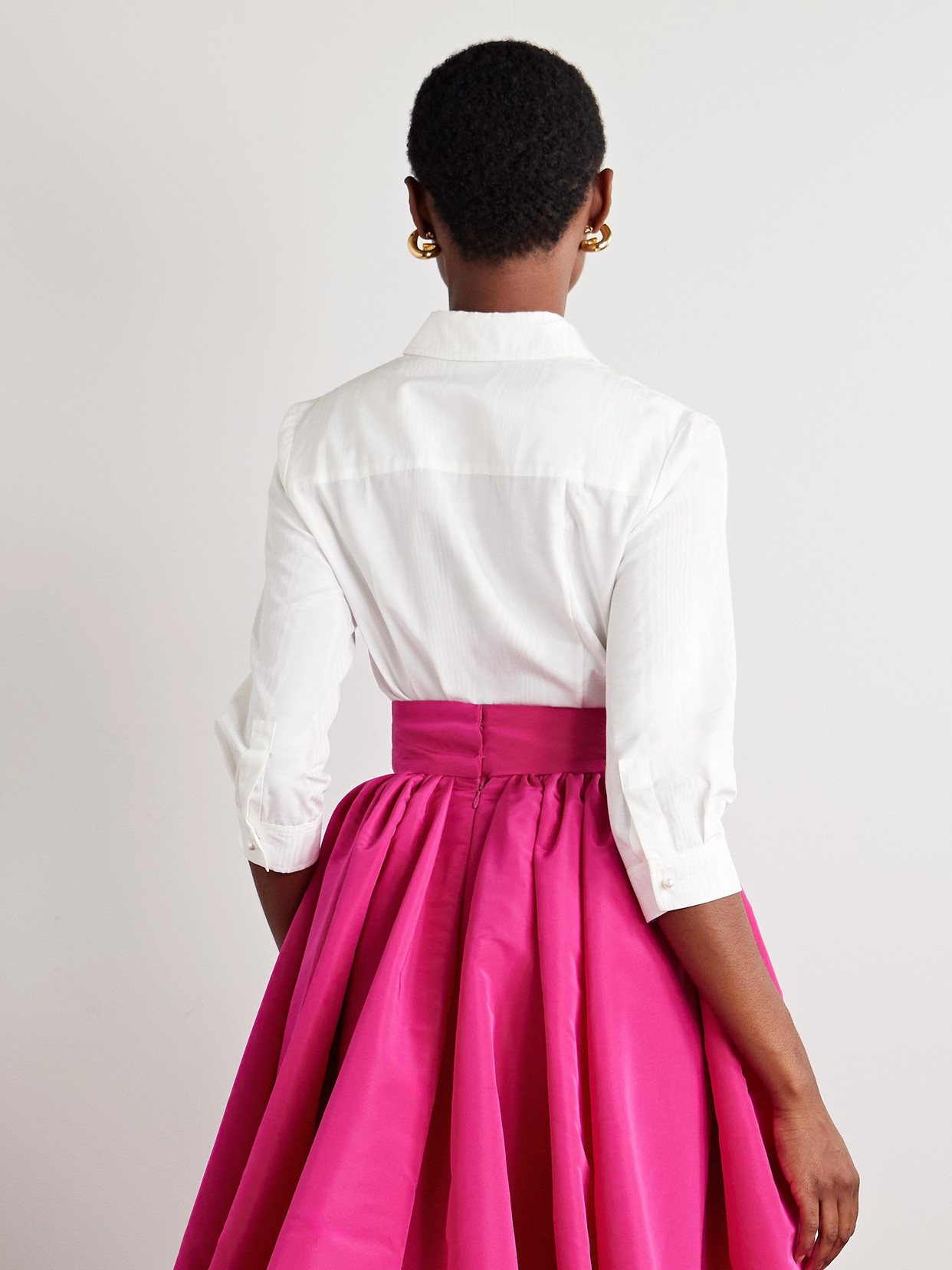 CAROLINA HERRERA ICON FAUX PEARL-EMBELLISHED MOIRE SHIRT