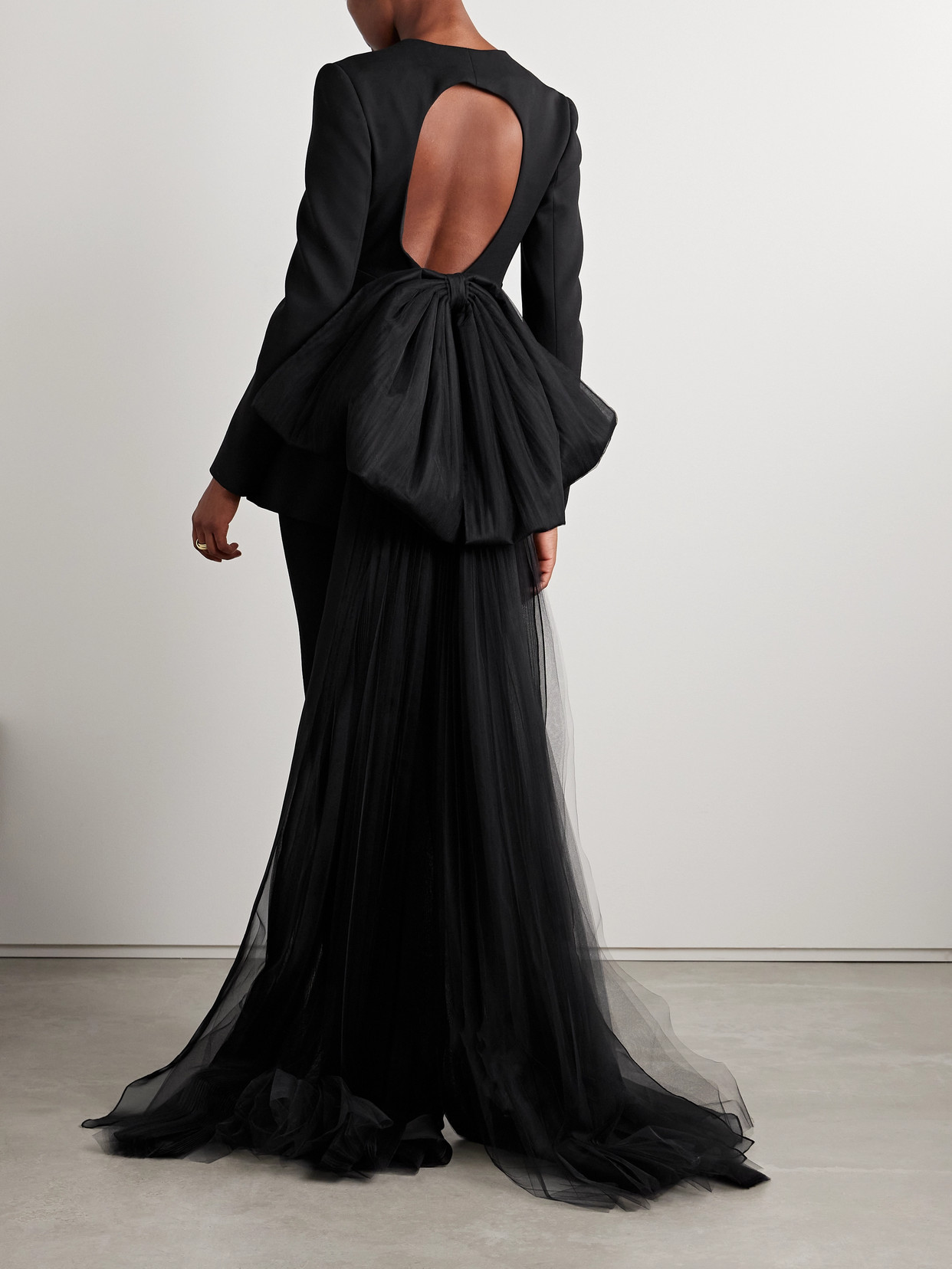 Carolina Herrera Cutout Embellished Tulle-trimmed Wool-blend Crepe Jacket In Black