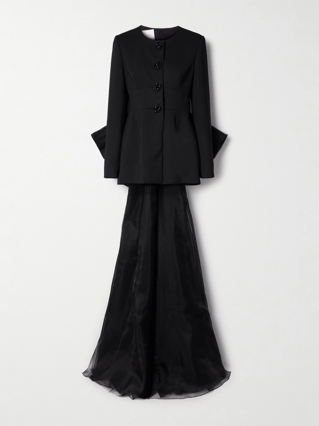 Carolina Herrera Cutout Embellished Tulle-trimmed Wool-blend Crepe Jacket In Black