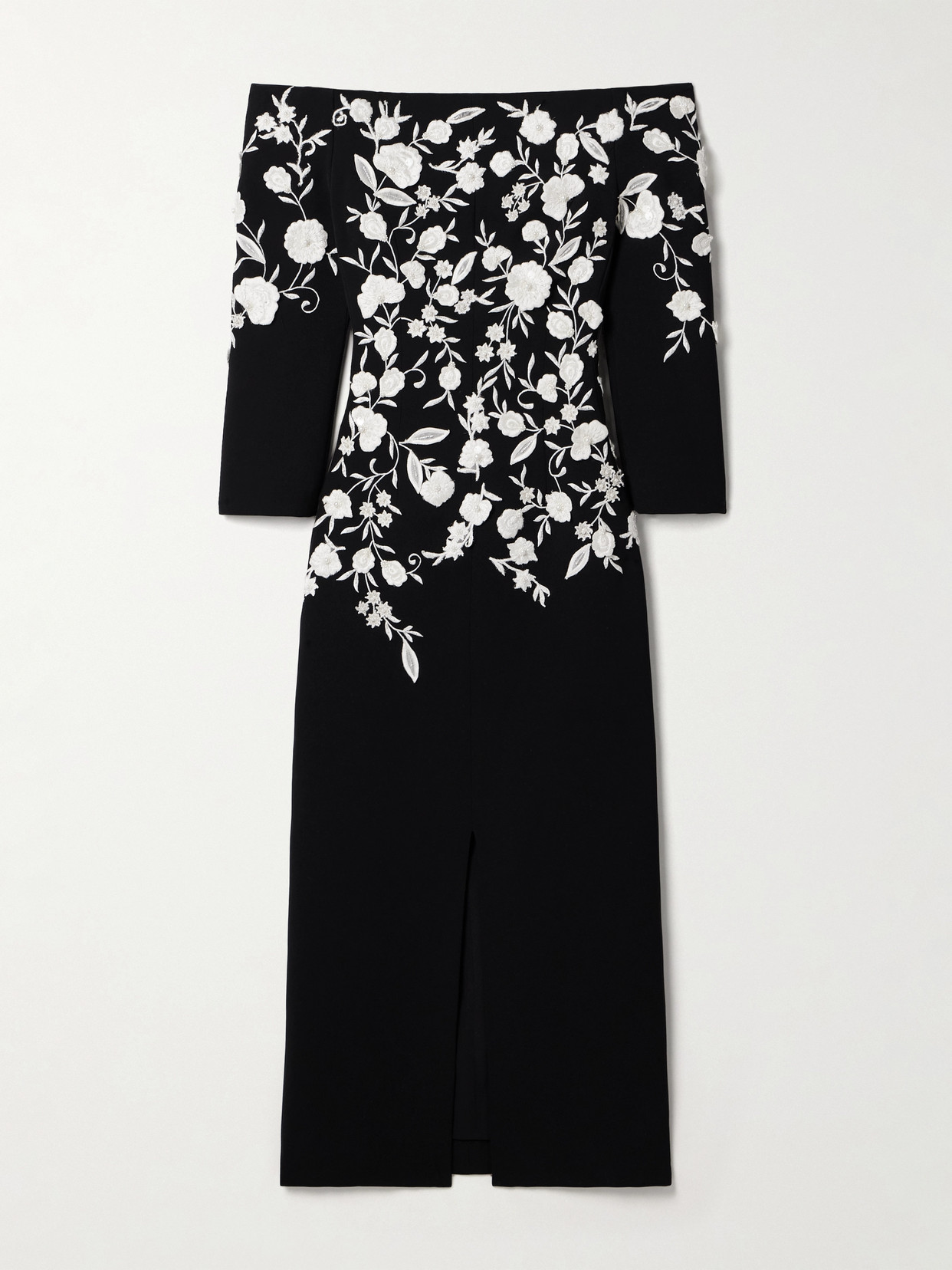 Carolina Herrera Floral-embroidered Midi Dress In Black