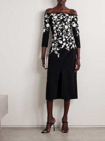 Carolina Herrera Off-the-shoulder embroidered embellished crepe gown