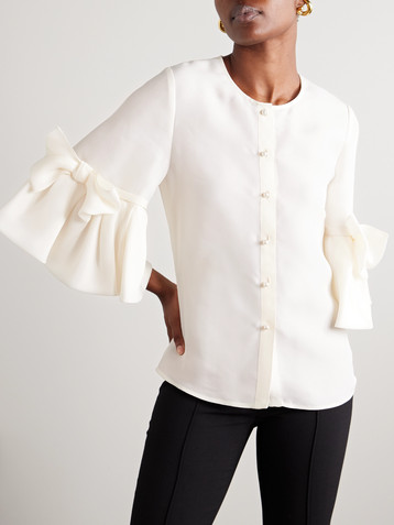 Carolina Herrera Embellished ruffled silk shirt