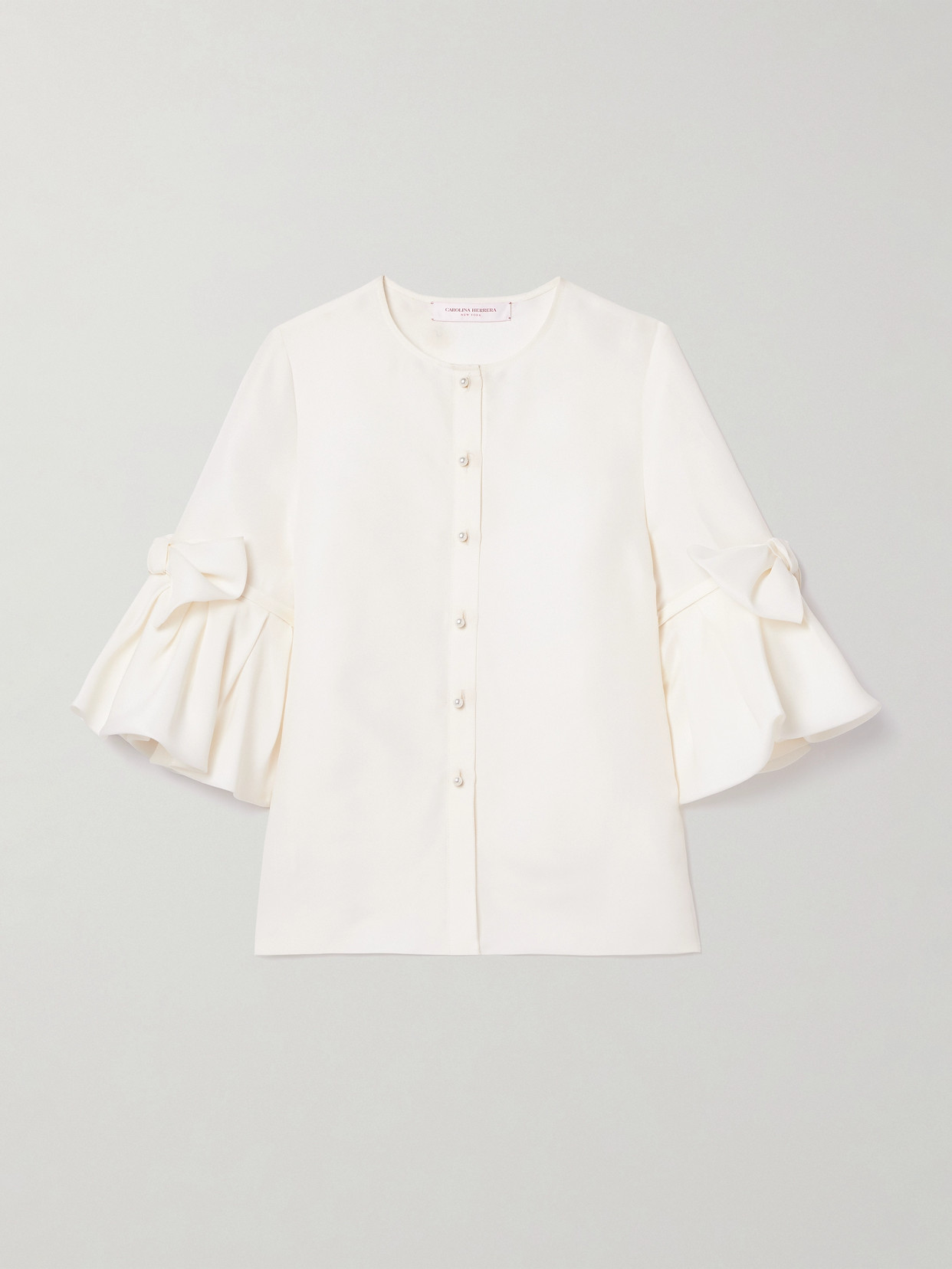 Carolina Herrera Bow-detailed Pearl-button Silk Top In Ivory