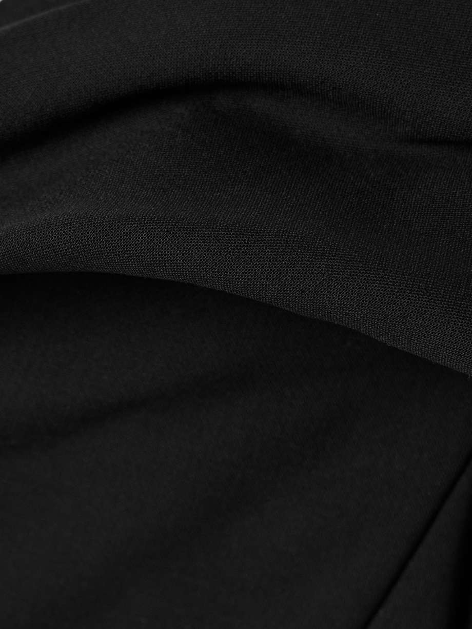 off-the-shoulder draped wool-blend crepe midi dress