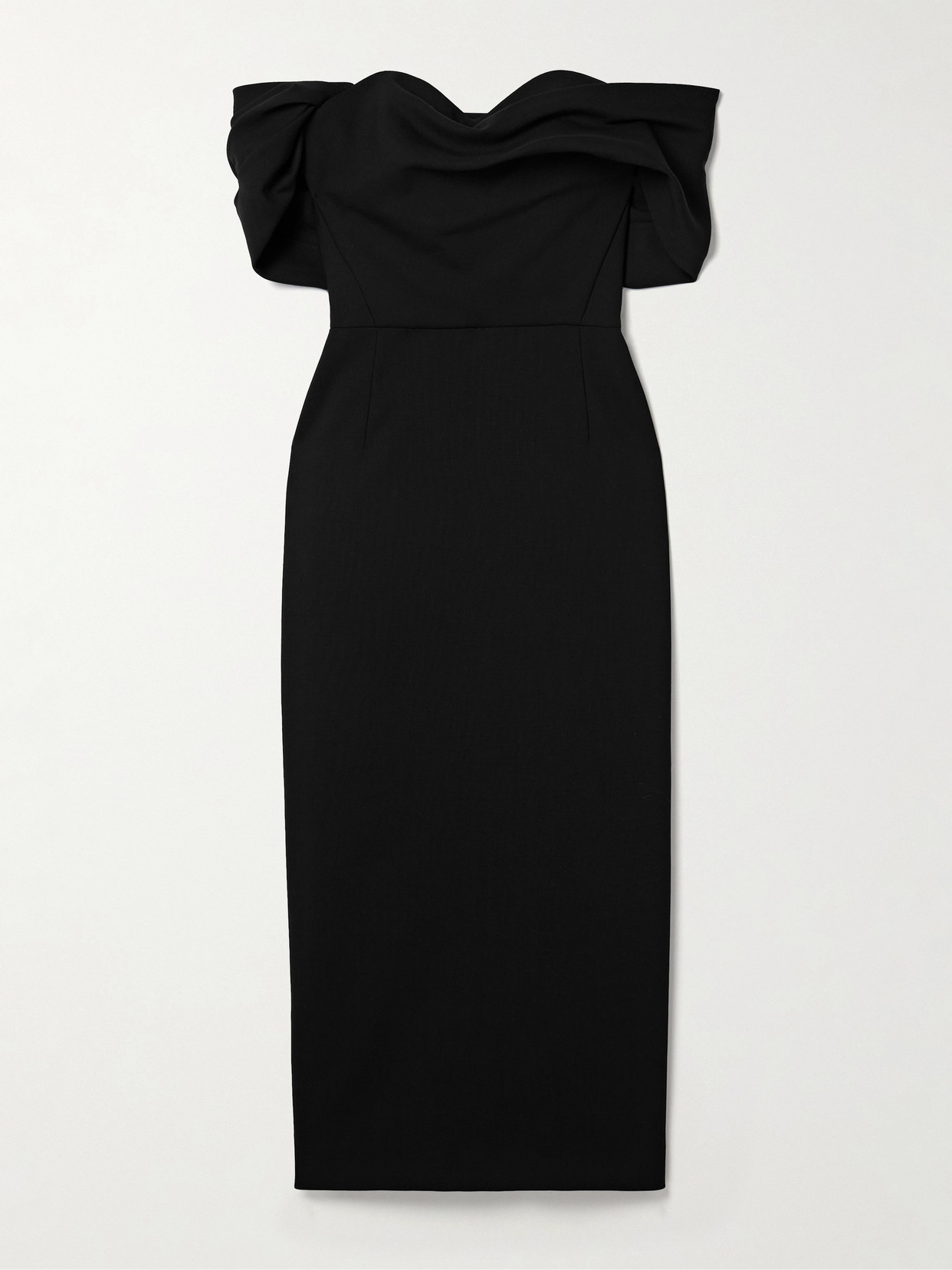 Carolina Herrera Off-the-shoulder Draped Wool-blend Crepe Midi Dress In Black