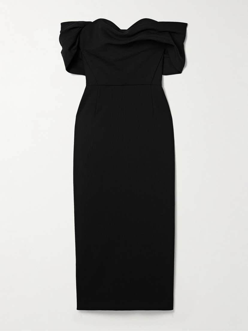 Carolina Herrera Off-the-shoulder Draped Wool-blend Crepe Midi Dress