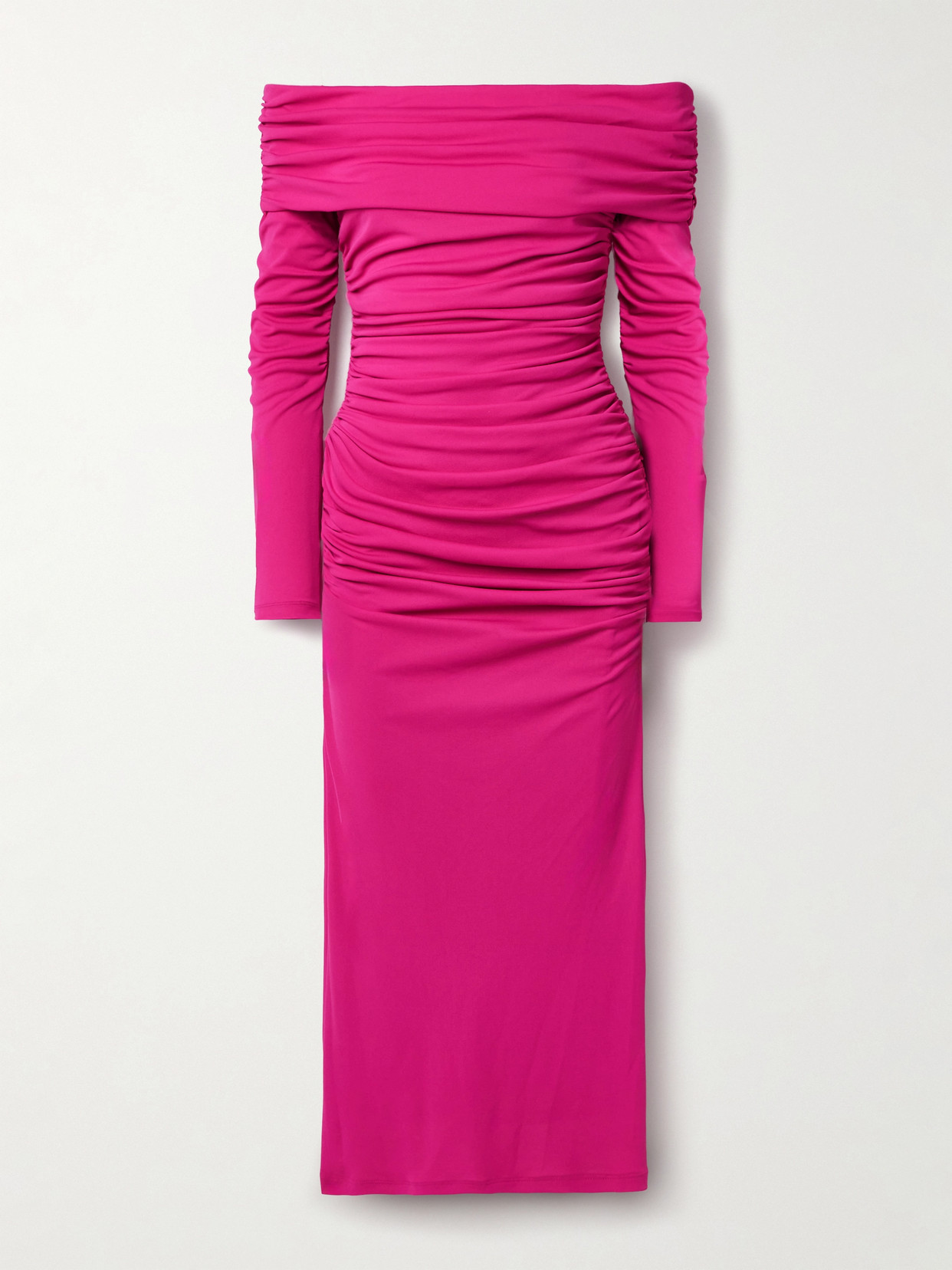 Carolina Herrera Ruched Off-the-shoulder Jersey Midi Dress In Pink