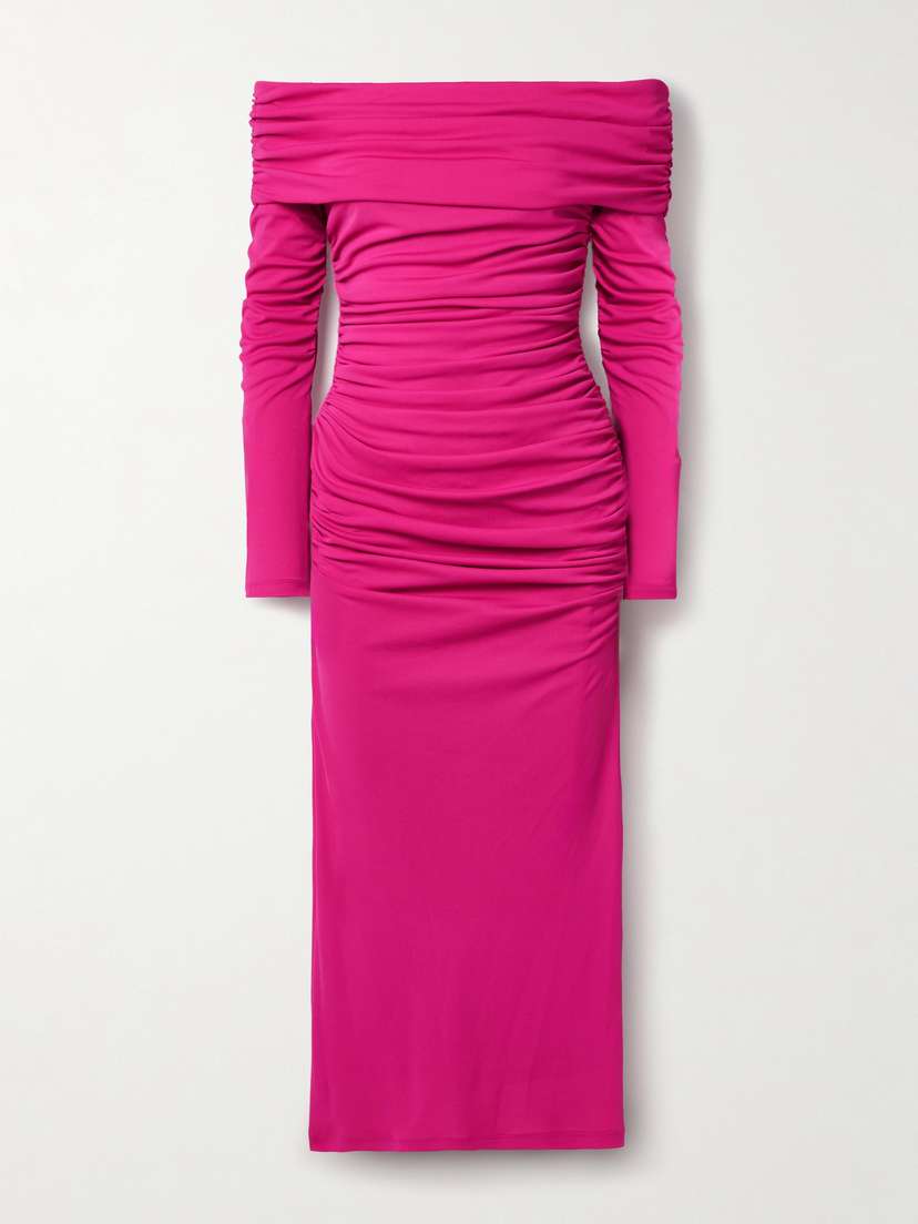Carolina Herrera Off-the-shoulder Ruched Stretch-jersey Midi Dress