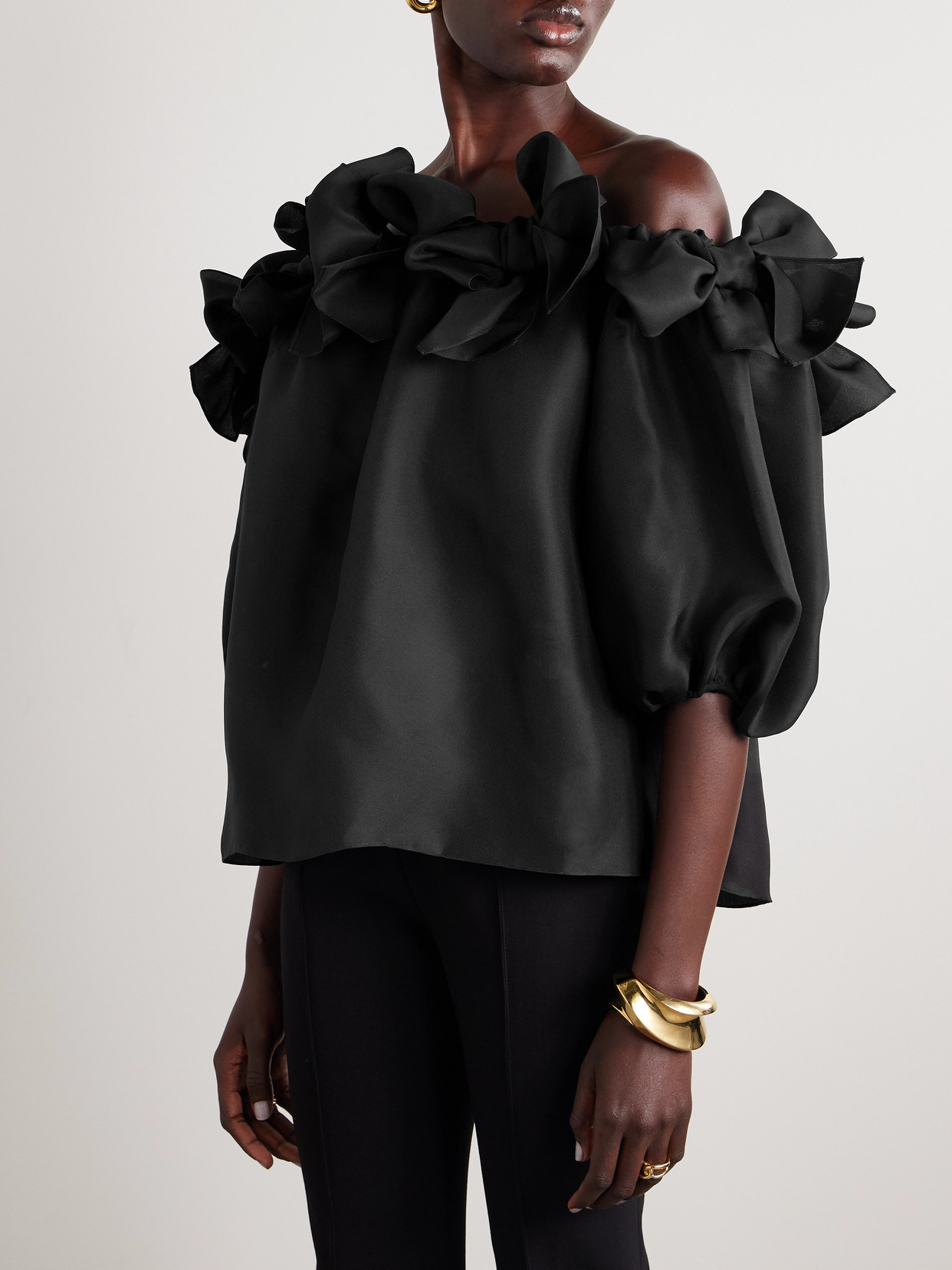 Carolina Herrera Rosette Off-shoulder Top In Black