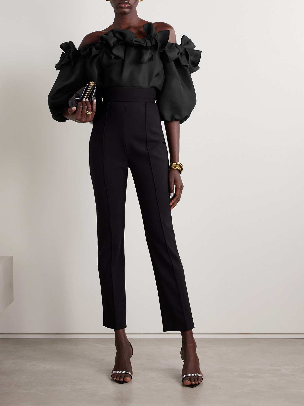 Carolina Herrera Rosette Off-shoulder Top In Black