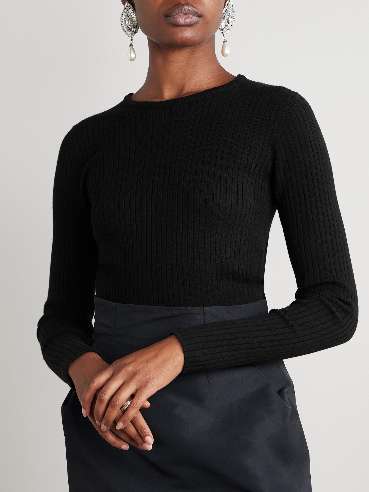 Convertible Embellished Crochet-Trimmed Sweater