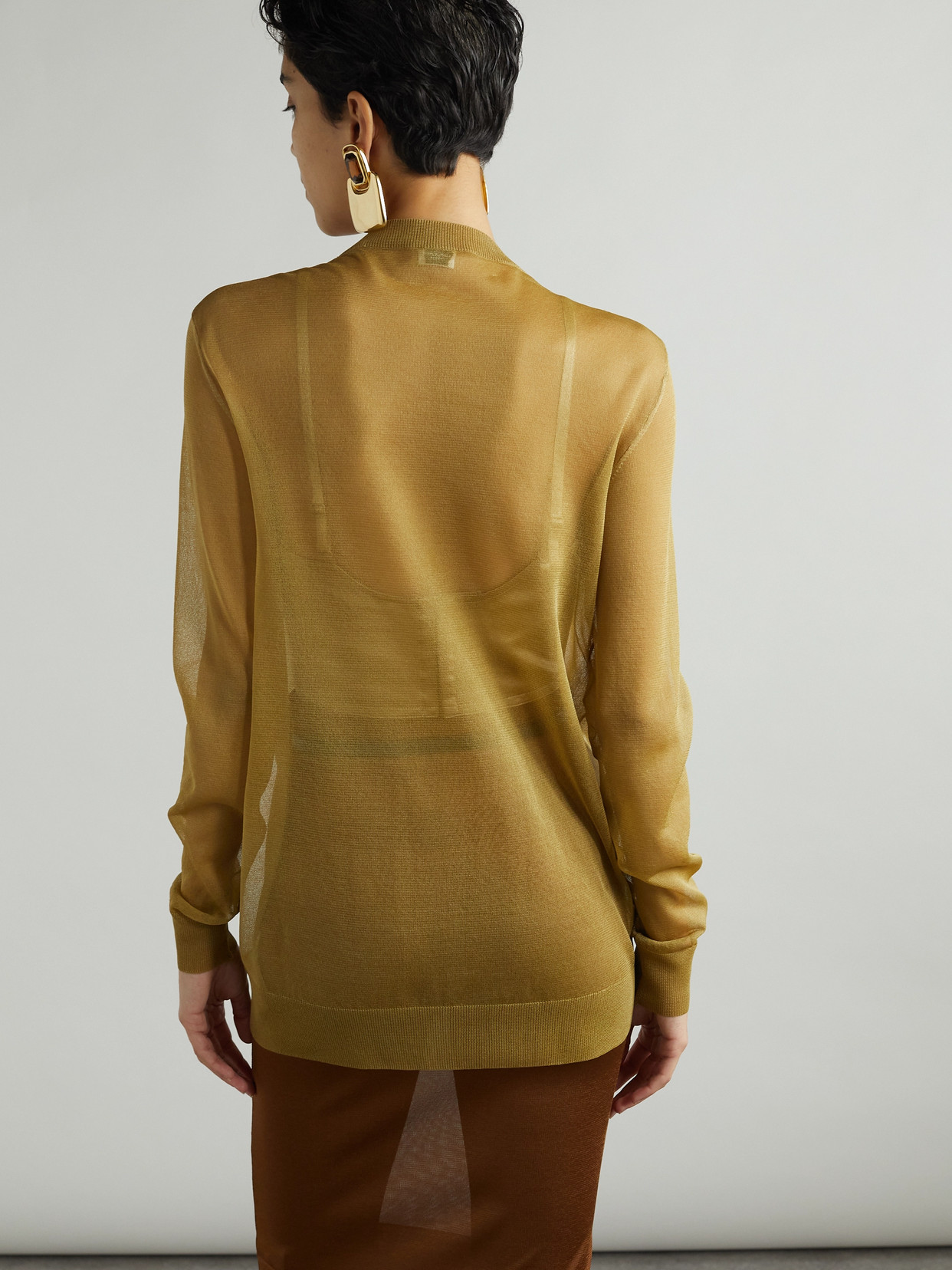 Saint Laurent Sheer Silk Cardigan In Neutrals
